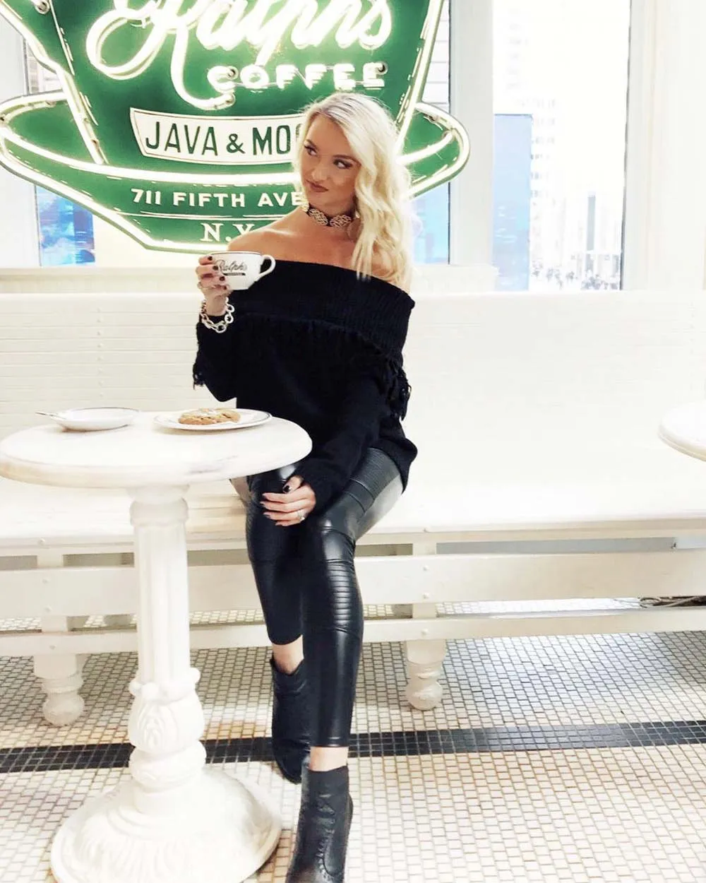 Cable & Feather Sweater in Black