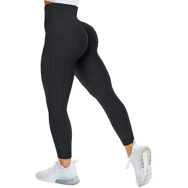 Textured High Rise Leggings - Red With Pockets